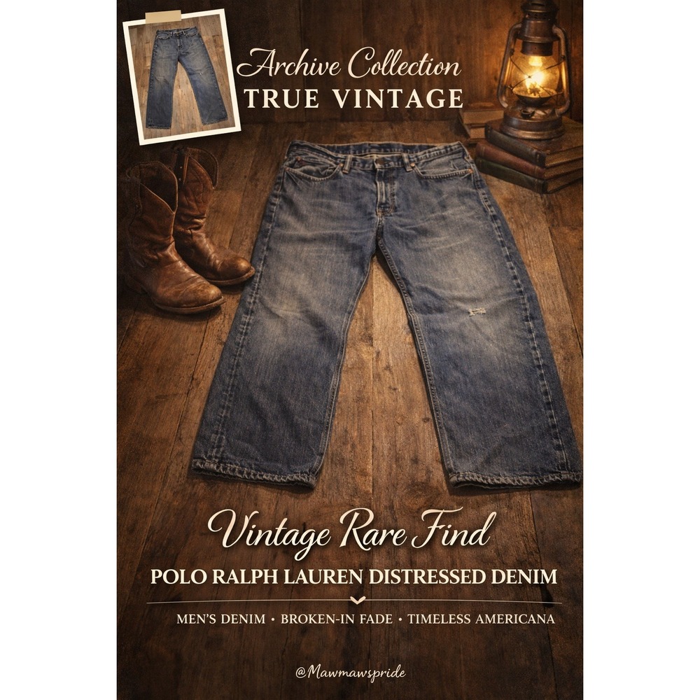 VINTAGE RARE FIND POLO Ralph Lauren Mens Denim Jeans Distressed Regular‎ Fit 328